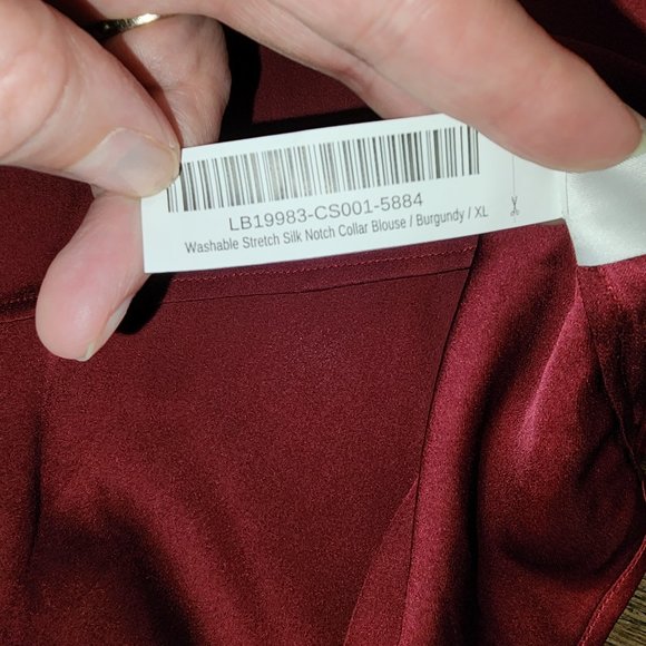 Quince Washable Stretch Silk Notch Collar Blouse NWT Burgundy XL - Picture 7 of 7